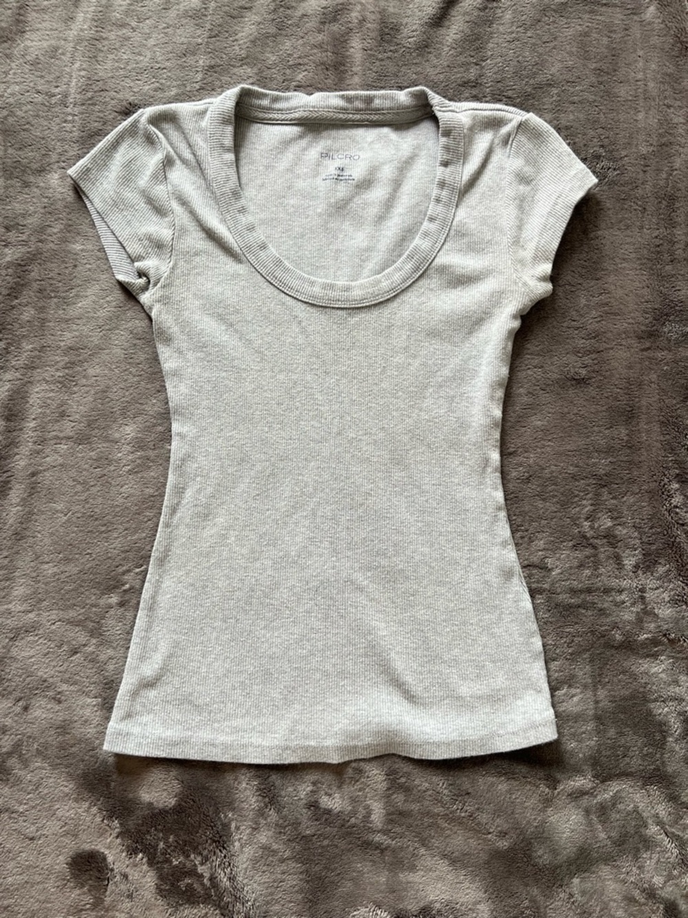Pilcro Light Gray Scoop Neck Short Sleeve Ribbed Top